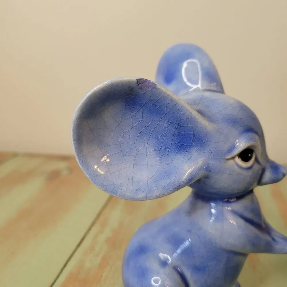 Blue Mouse Ceramic Figurine Pair